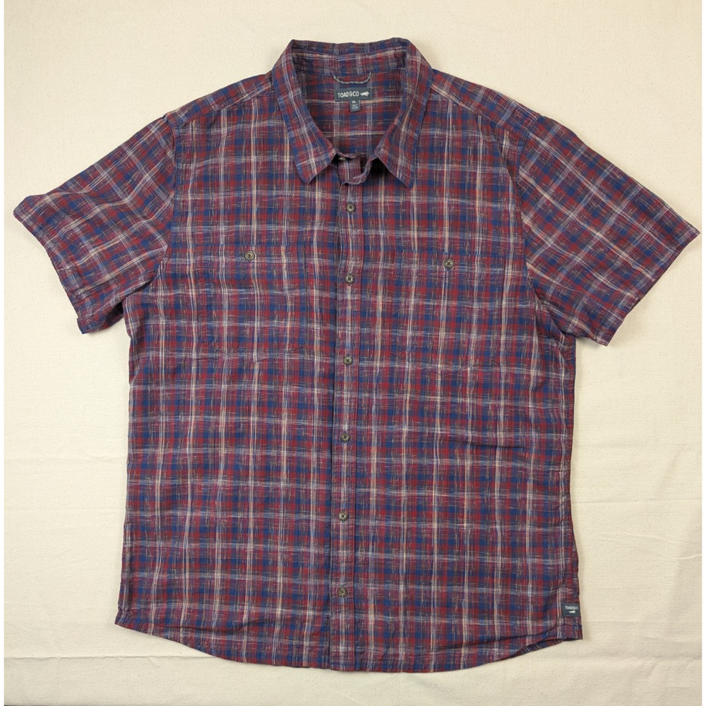 Toad&Co Men's XL Short Sleeve Button-Up Shirt Plaid Organic 100% Cotton